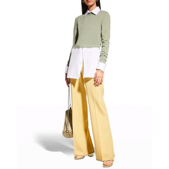 Alice + Olivia Luna Wool Blend Sage Green Cropped Pullover Sweater Top - Picture 5 of 16